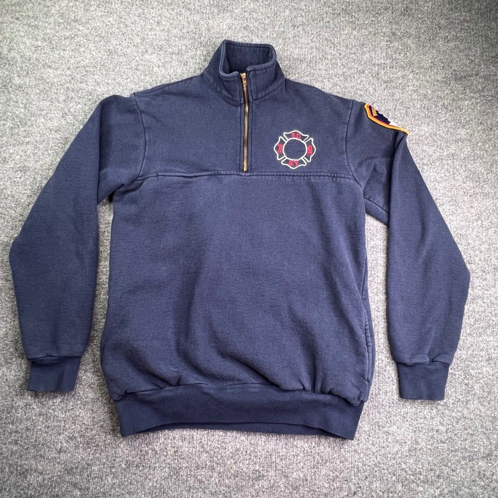 Union Line FDNY Quarter Zip Sweatshirt‎ Mens Medium Blue Fire Zone Made in USA